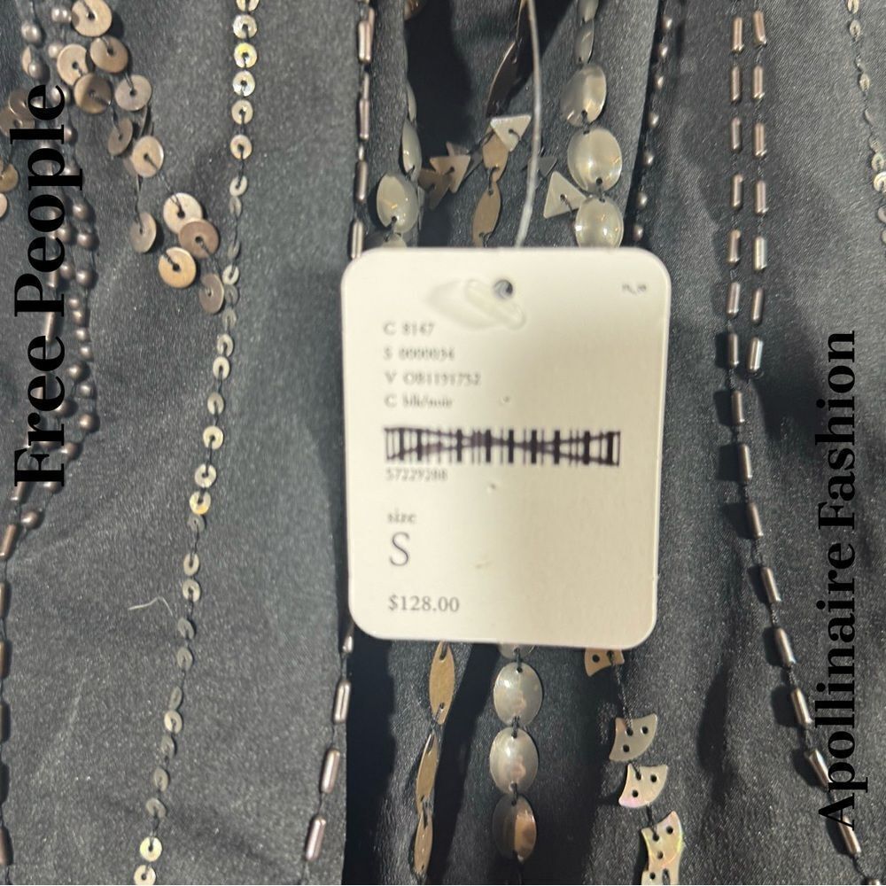 FREE PEOPLE ELA EMBELLISHED MINI DRESS TOP IN BLACK SMALL NWT - Picture 8 of 8